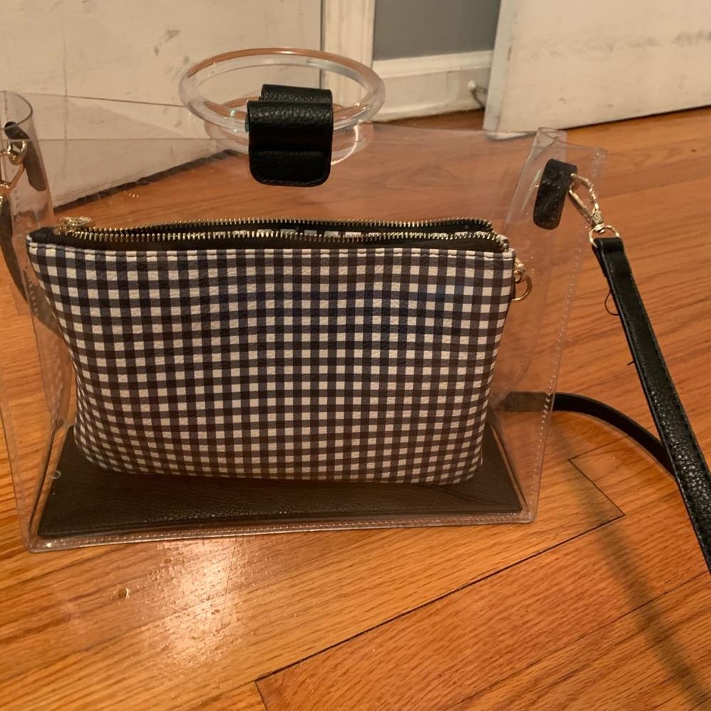 Gingham clear beach tote